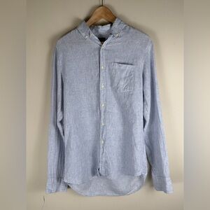 J Crew Men's Blue & White Striped 100% Linen Button Up Shirt Lightweight Size Sm